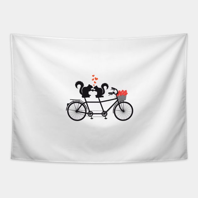 tandem bicycle with squirrels Tapestry by beakraus