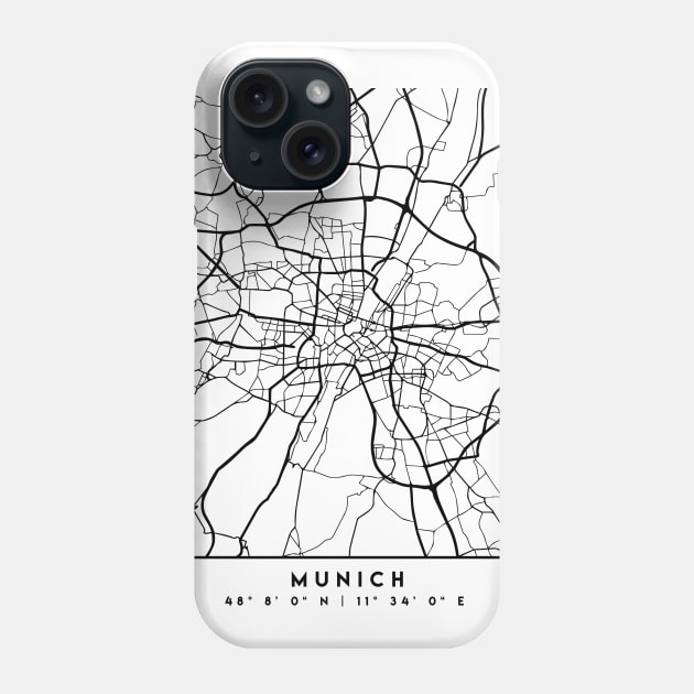 MUNICH GERMANY BLACK CITY STREET MAP ART Phone Case by deificusArt