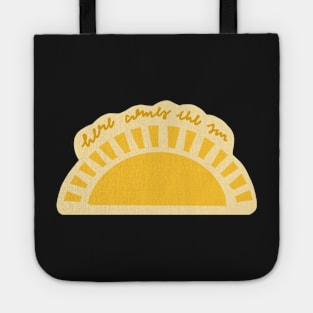 "here comes the sun" yellow boho sun design Tote