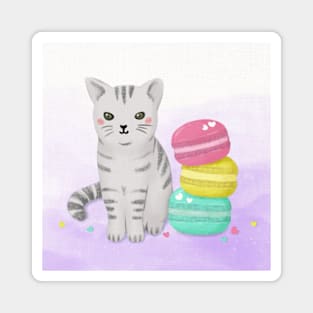 Cute Cat and Dessert Illustration Art Magnet