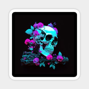 Skull Purple Flowers Magnet