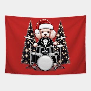 Poodle Playing Drums Christmas Tapestry