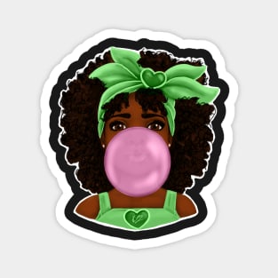 Green Bubble Gum | Pretty Black Girl Art Design Magnet