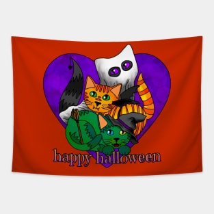 Three Happy Halloween Kitties Tapestry