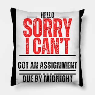"Hello, Sorry, I can't. Got an assignment due by midnight" Pillow