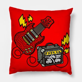 Guitar and amplifier Cartoon Pillow