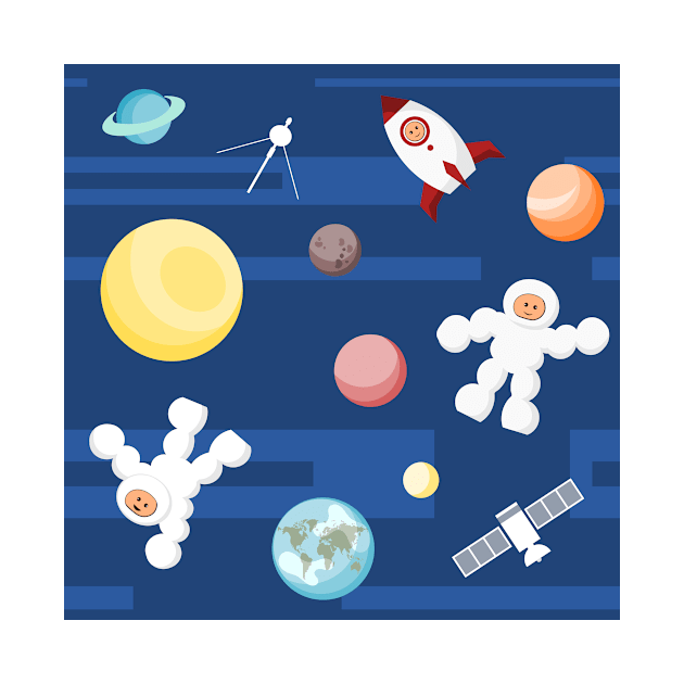 Space background with astronauts, planets and spacecrafts by SooperYela