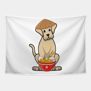 Funny big dog is eating noodles Tapestry