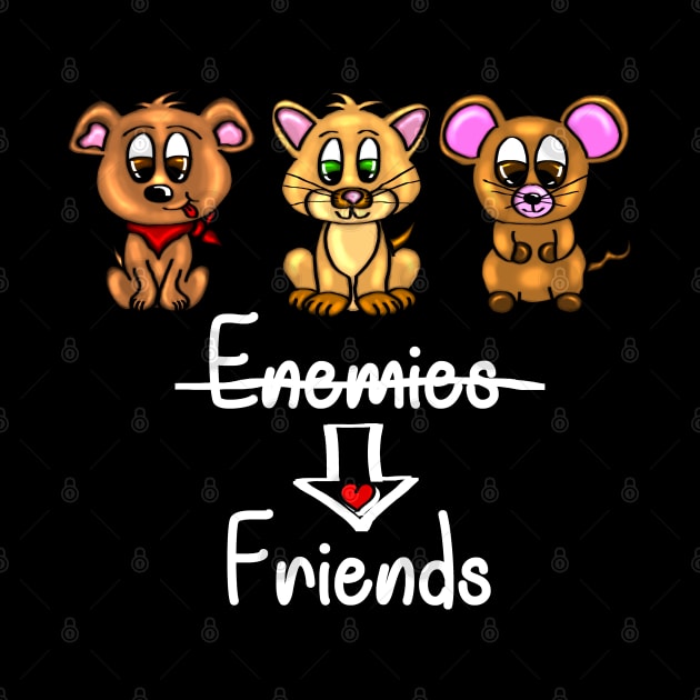 Enemies and Friends - Dog, cat, mouse - white by emyzingdesignz
