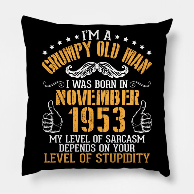 I'm A Grumpy Old Man I Was Born In Nov 1953 My Level Of Sarcasm Depends On Your Level Of Stupidity Pillow by bakhanh123