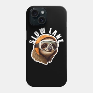Sloth Wearing Ski Goggles - Slow Lane (White Lettering) Phone Case