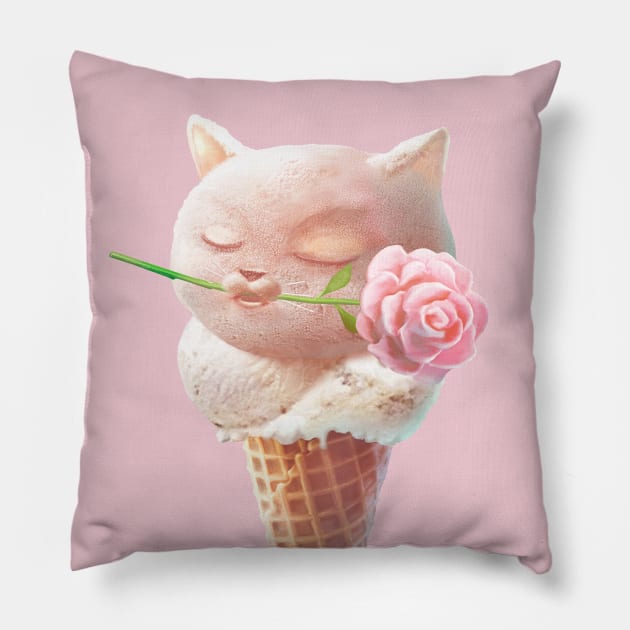 Summer Rose Cat Ice Cream Cone Pillow by zkozkohi