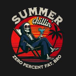 "Skeleton Summer Chill" - Beach Sunset, Funny Relaxing Skeleton Tee T-Shirt