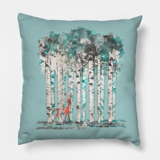 Tree Forest and deer watercolor effect Pillow