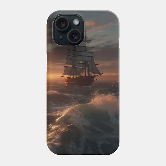 Beautiful sunset over the sea, an old ship sails Phone Case by Andrew World