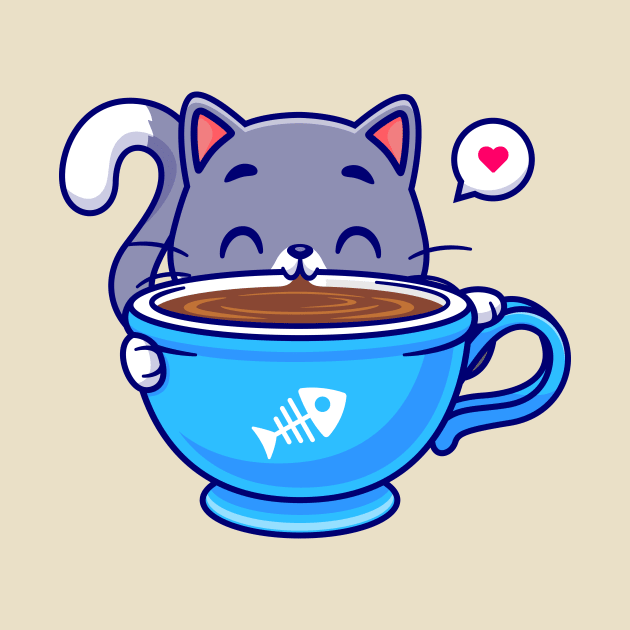 Cute Cat Drink Coffee Cartoon by Catalyst Labs