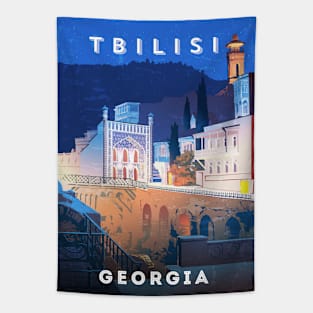 Tbilisi, Georgia - Retro travel minimalist poster Tapestry