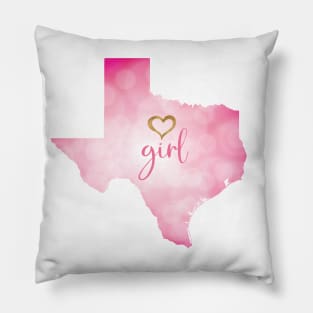 Texas Girl with Gold Heart in a Pink Texas State Map Pillow