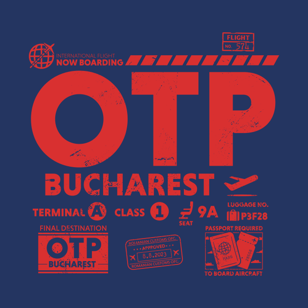 Vintage Bucharest OTP Airport Code Travel Day Retro Travel Tag Romania alt by Now Boarding