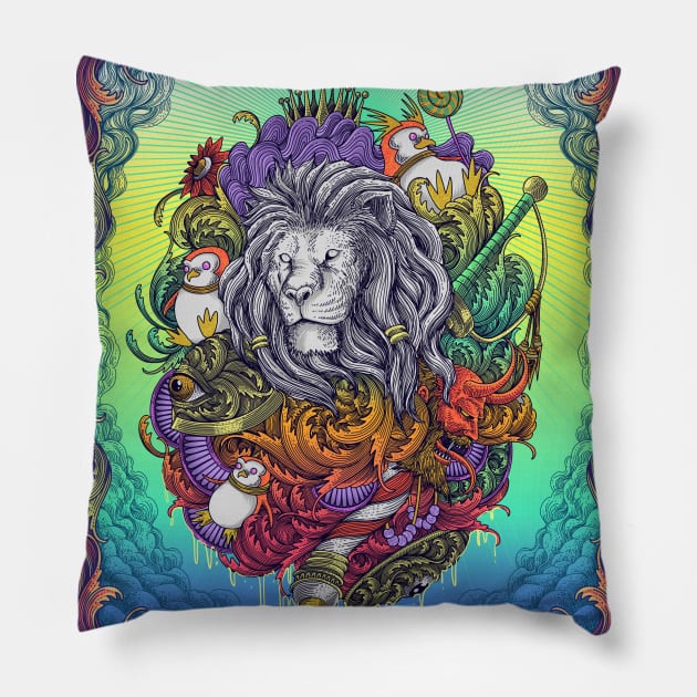 Lion Engraving Surrealism Artwork Pillow by Tonymidi Artworks Studio