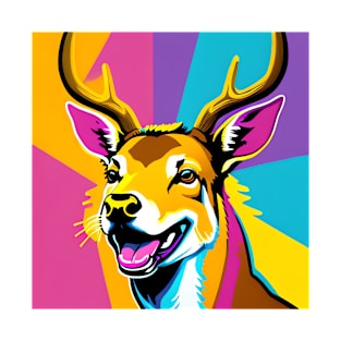 Modern Abstract Pop Art Style Laughing Deer Drawing T-Shirt