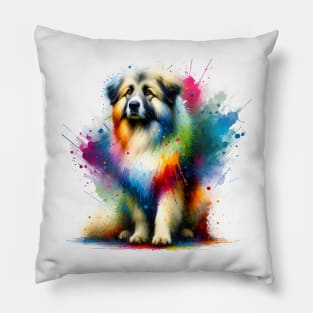 Pyrenean Shepherd in Vibrant Artistic Color Splashes Pillow