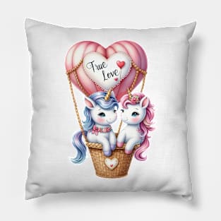 Valentine Unicorn Couple On Hot Air Balloon Pillow