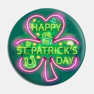Happy St Patricks Day Neon Sign Pin