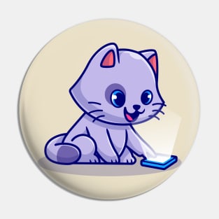 Cute Cat Playing Mobile Phone Cartoon Pin