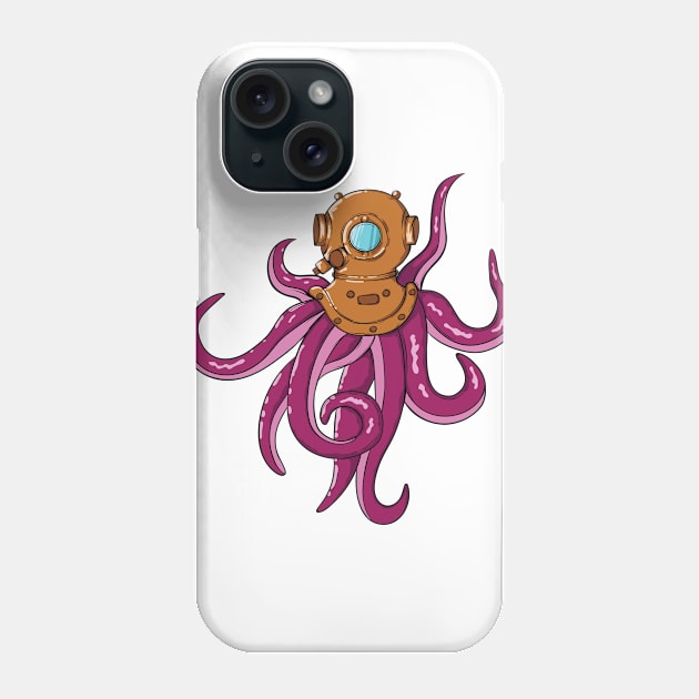 Giant octopus with diving helmet Phone Case by dieEinsteiger