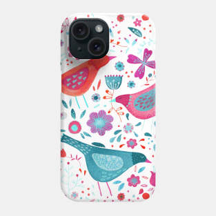 Bright Watercolor Birds and Flowers Phone Case