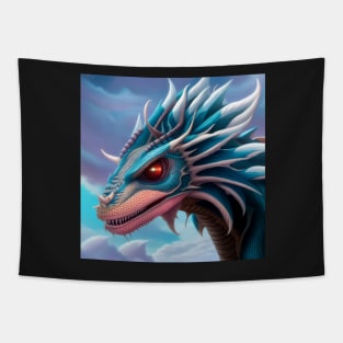 Angry Blue Sky Dragon with White Spikes Tapestry