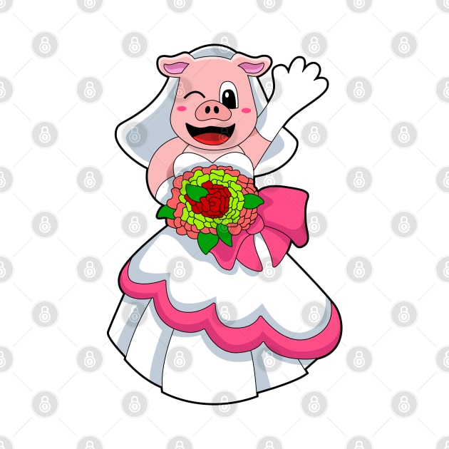 Pig with Wedding dress & Bunch of Flowers by Markus Schnabel