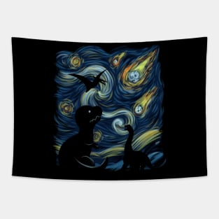 Dinosaurs in the starry night Tapestry