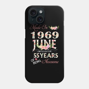 N461969 Flower June 1969 55 Years Of Being Awesome 55th Birthday for Women and Men Phone Case