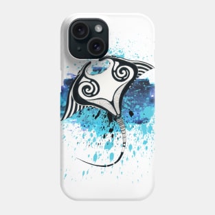 Manta Ray Tribal Blue Ink Splash Phone Case