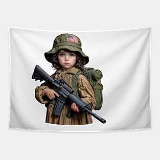 The Little Girl and a Toy Gun Tapestry