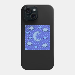 melting crescent moon cloud night blue polka dots Phone Case