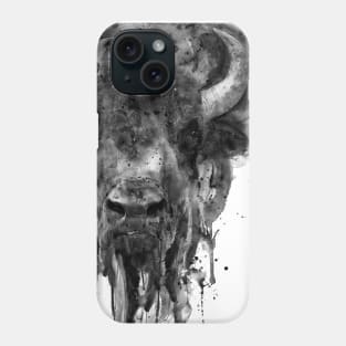 Black and White Watercolor-Half Faced Buffalo Phone Case