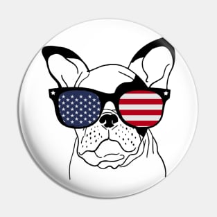 French Bulldog USA American Flag Sunglasses Pin