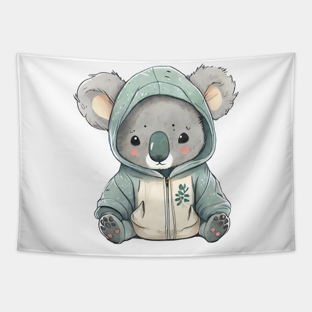 Cartoon Koala Wearing Hoodie Tapestry by Chromatic Fusion Studio