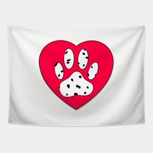 Dalmatian Paw Print In Red Heart Tapestry