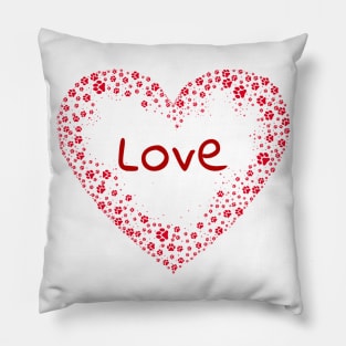 Red Paw Print Love Heart Pillow