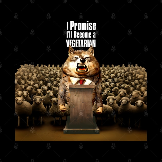 Wolf's Broken Promises: I Promise, I'll Become a Vegetarian on a dark (Knocked Out) background by Puff Sumo