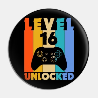 Level 16 Unlocked Funny Video Gamer Birthday Novelty T-Shirt Pin