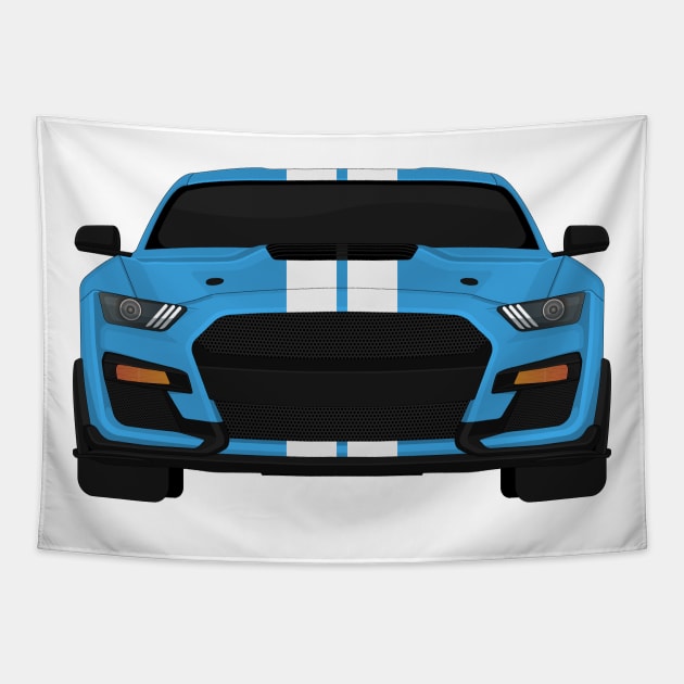 Shelby GT500 2020 Velocity-Blue + White Stripes Tapestry by VENZ0LIC