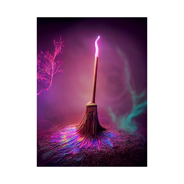 Magical Broomstick Working Its Magic (on White T's) by MyMagicalPlace