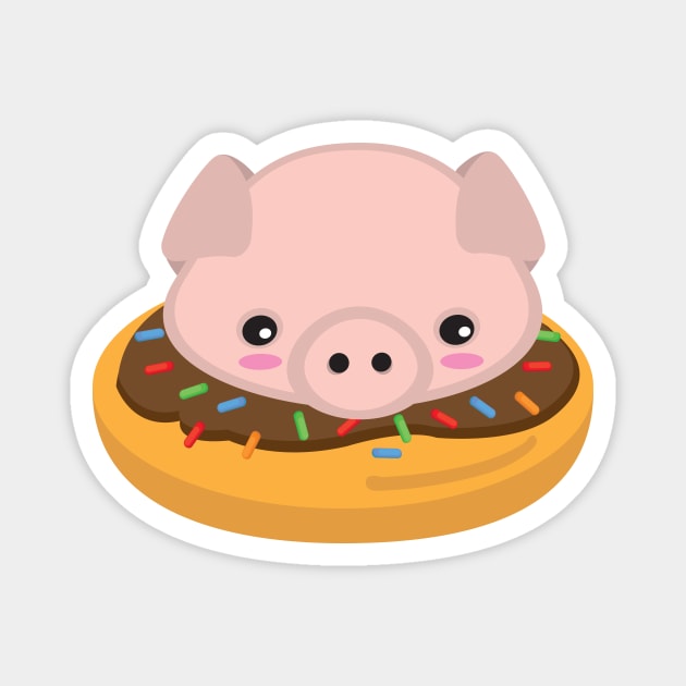 Cute Kawaii Piggy Pig with a Chocolate Donut Kid Design Magnet by Uncle Fred Design