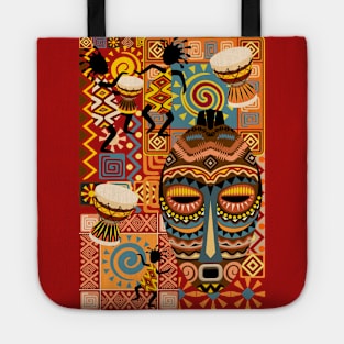 African Masks and Tribal Elements Decorative Pattern Tote