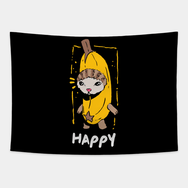 Happy Banana Cat Funny Meme Tapestry by A Comic Wizard